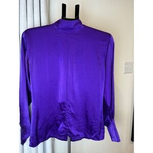 VTG JOHN CHANG Purple Silk Mock Neck Long Sleeve Blouse Size 10